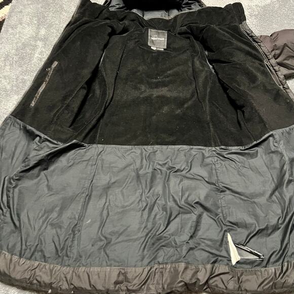 Marmot Coat Womens Medium 700 Down Fill Long Puffer Jacket Black Hooded ** - Picture 8 of 11